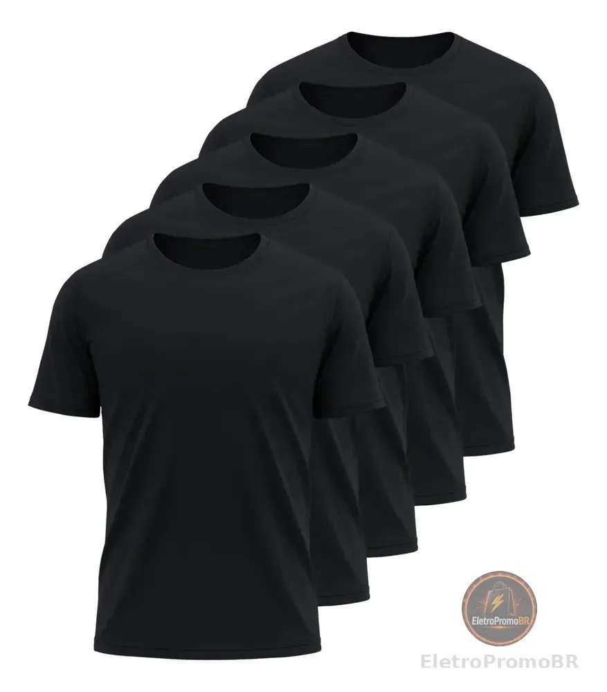 Kit 5 Camisetas Básicas Masculina Dry Fit Lisa Tradicional  Preto Gg