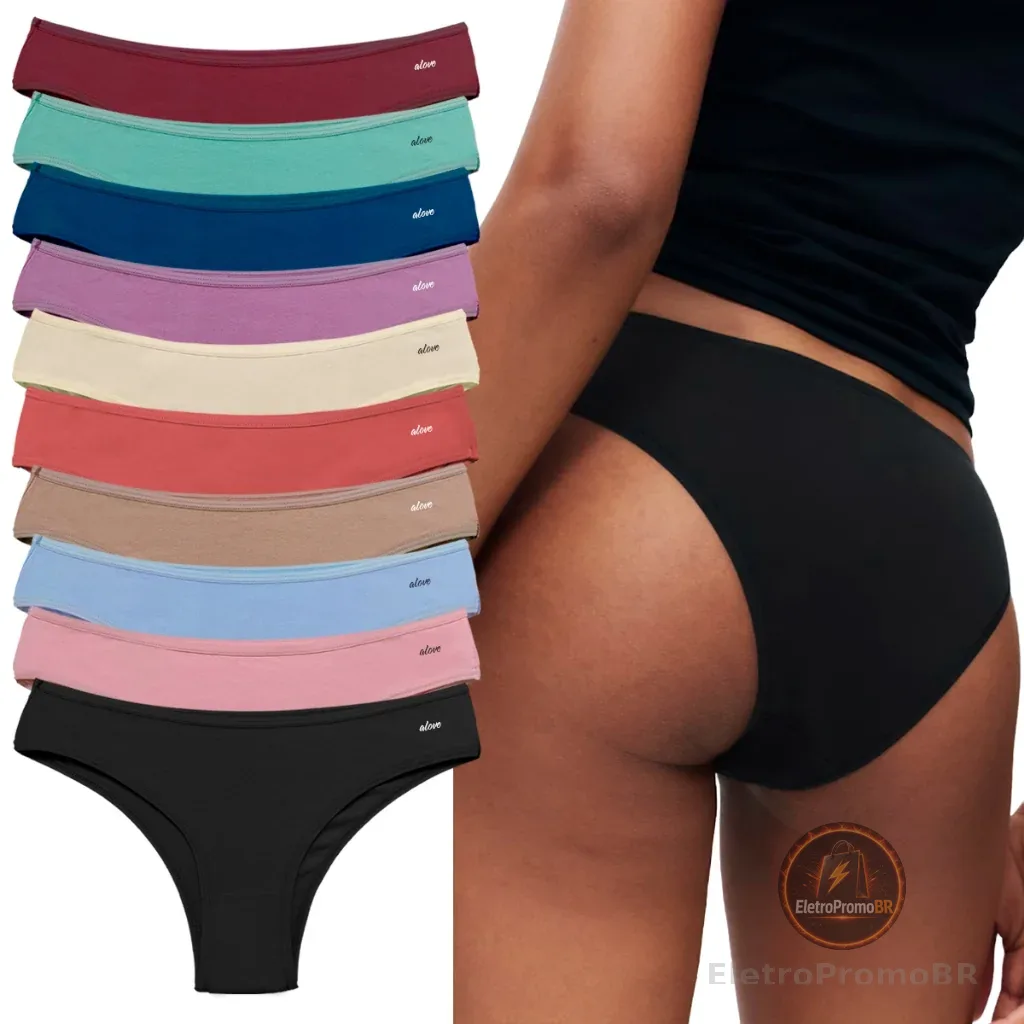 Kit 10 Calcinhas Femininas de Algodão – Modelagem Biquíni, Suave e Confortável