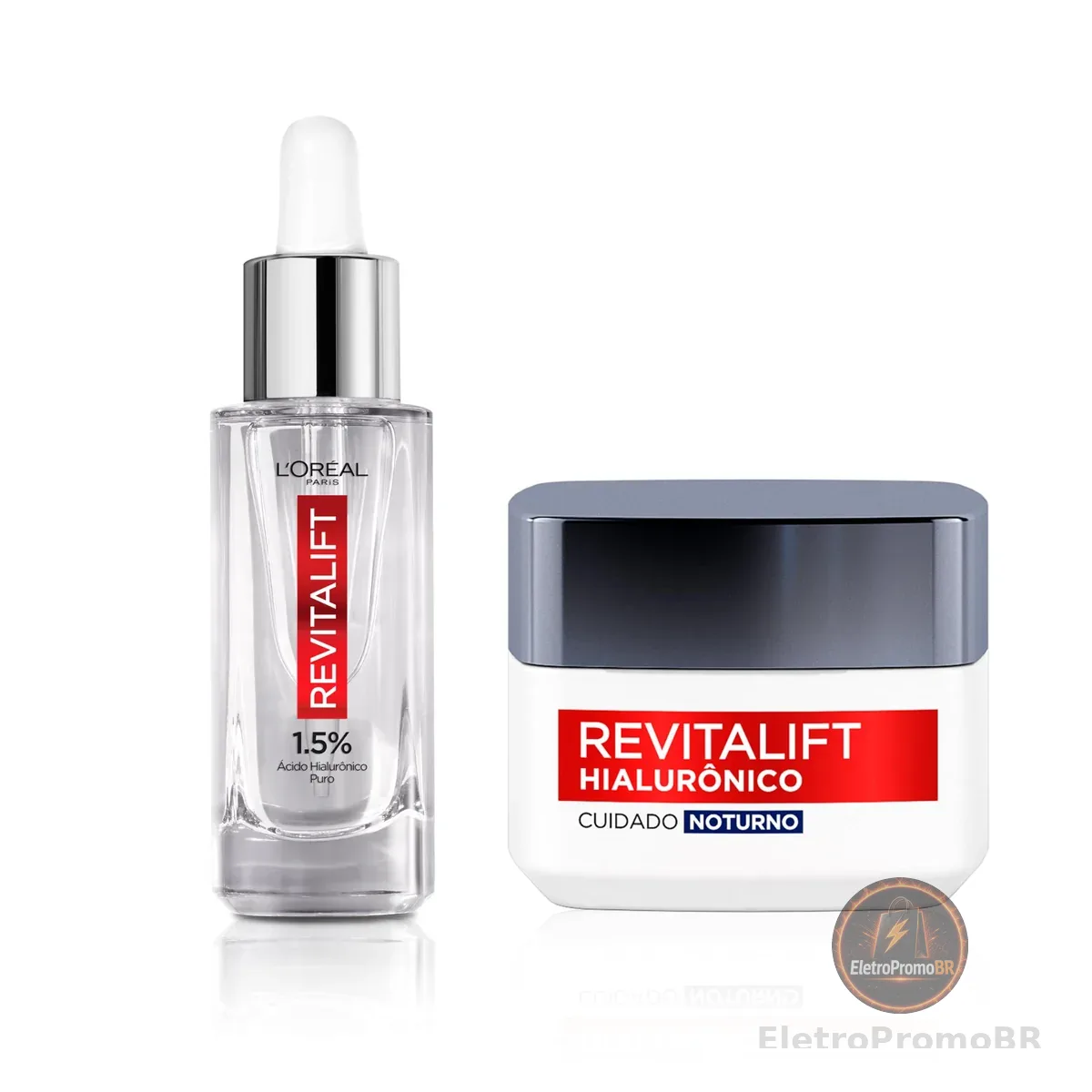 L'Oréal Paris Revitalift Hialurônico Kit Skincare Anti-Idade, com Sérum Preenchedor 30ml + Creme Facial Noturno, Ácido Hialurônico para Hidratação e Redução de Rugas 49g