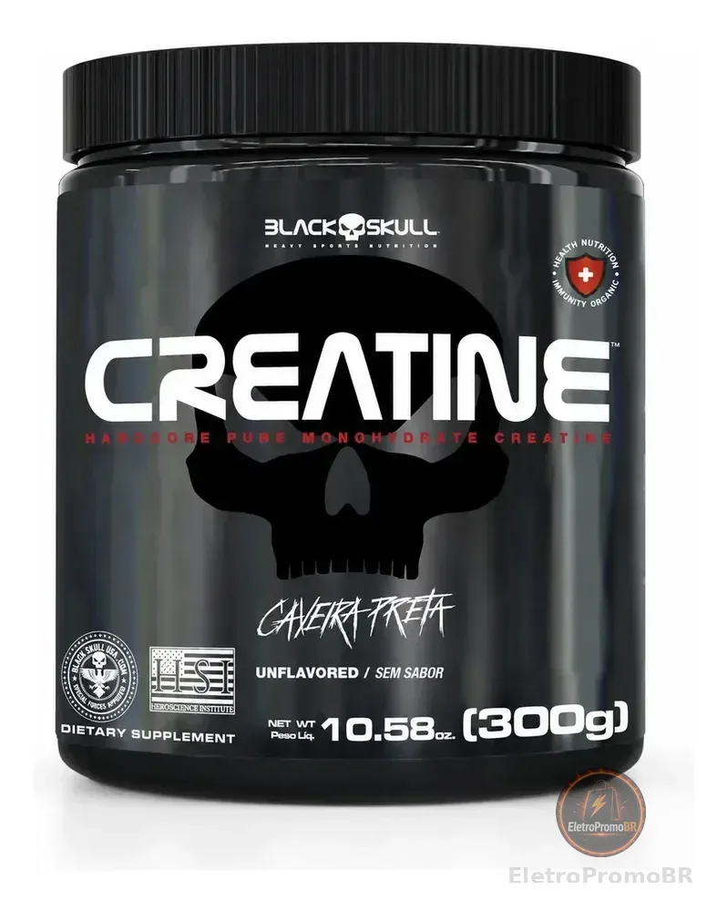 Creatina Monohidratada Black Skull 300g Sem Sabor