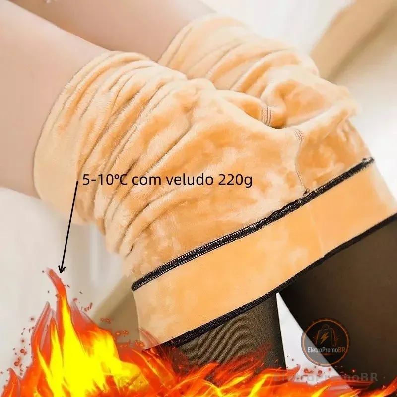 Meia-Calça Térmica Forrada Peluciada Translúcida de Lã Feminina Super Elástica Slim 220g-Tamanho Unico