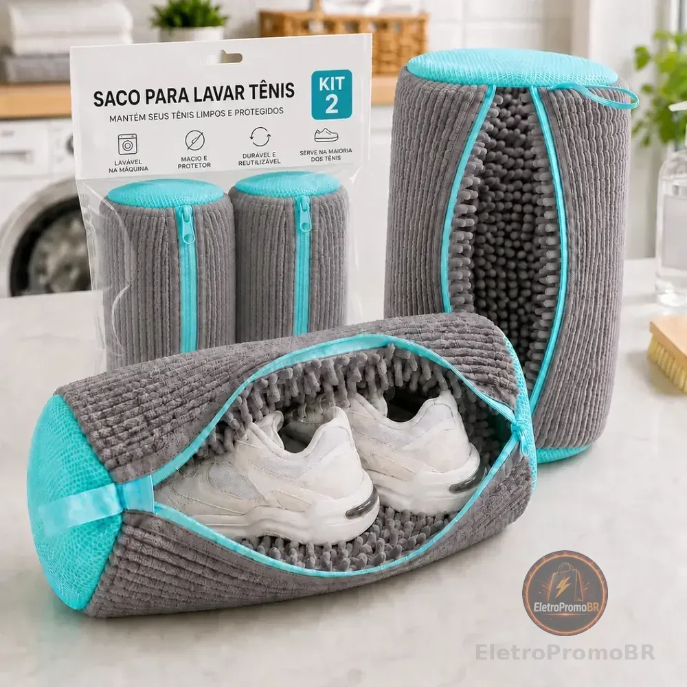 Kit 2 Sacos Para Lavar Tênis E Sapatos Em Máquina De Lavar – Saco Telado Anti-Impacto Com Fechamento Em Zíper