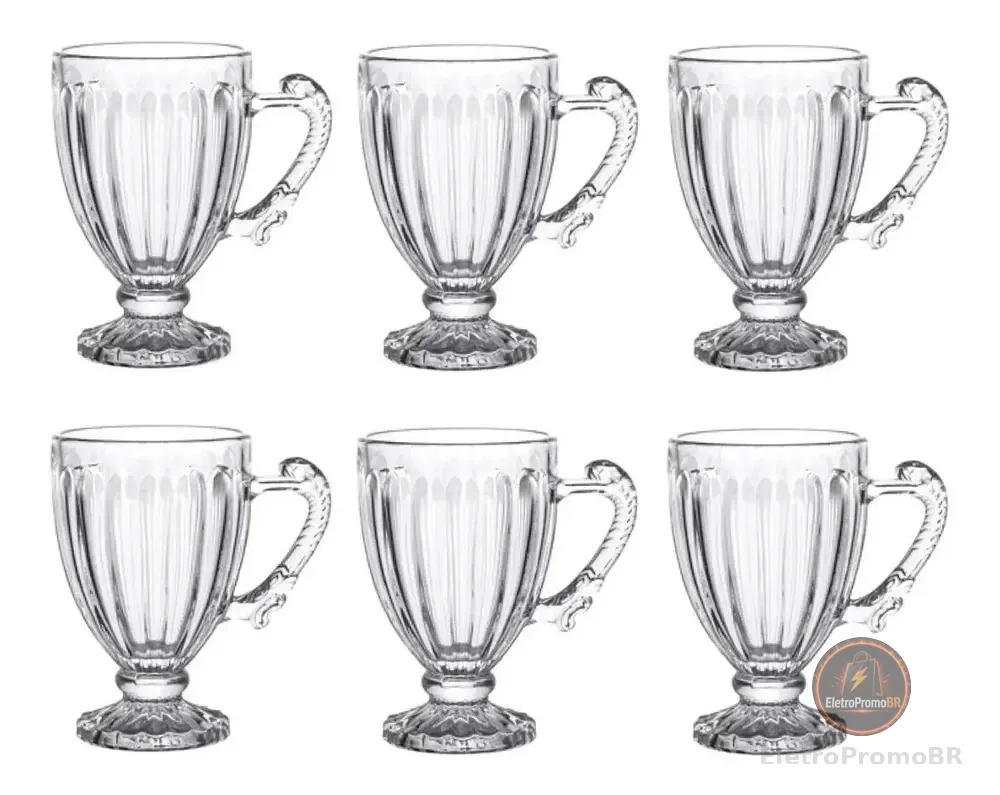 Jogo 6 Xícaras De Cristal Para Chá 200ml Renaissance Lyor Transparente