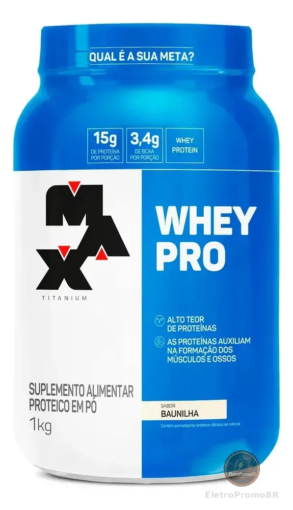 Whey Protein 1kg Whey Pro Max Titanium Sabor Baunilha BCAA e Aminoácidos