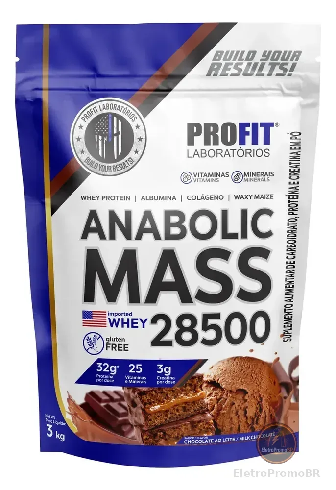 Hipercalórico Anabolic Mass 28500 3kg Profit Labs Sabor Chocolate