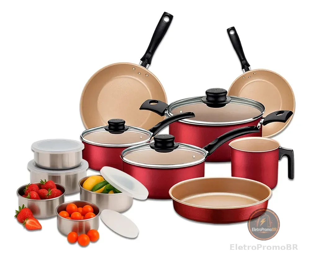 Jogo De Panelas Tramontina Turim 12pçs C/ Kit Tigelas Inox Vermelho