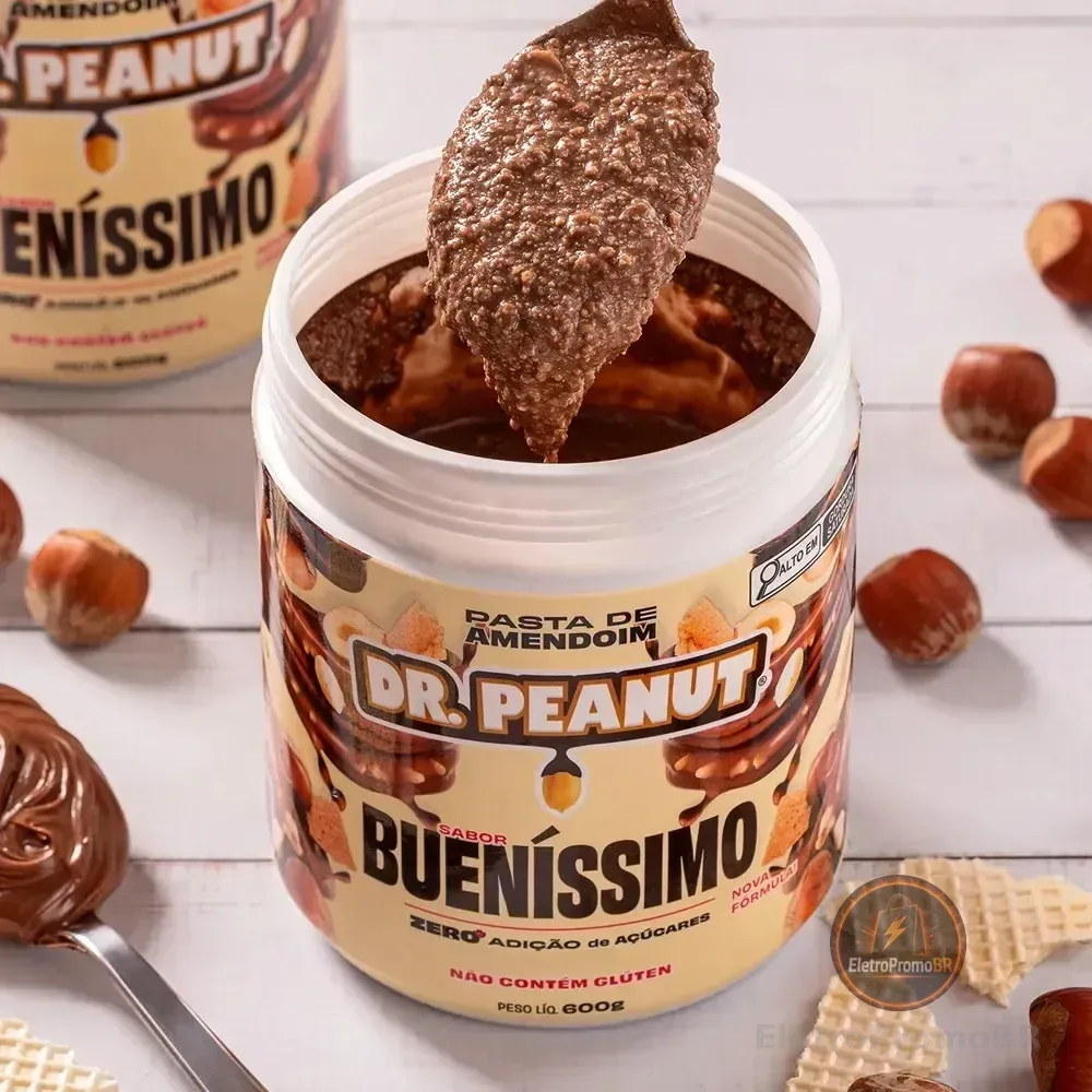 Pasta de Amendoim com Whey Protein 600g Dr. Peanut Sabor Bueníssimo Sem Glúten
