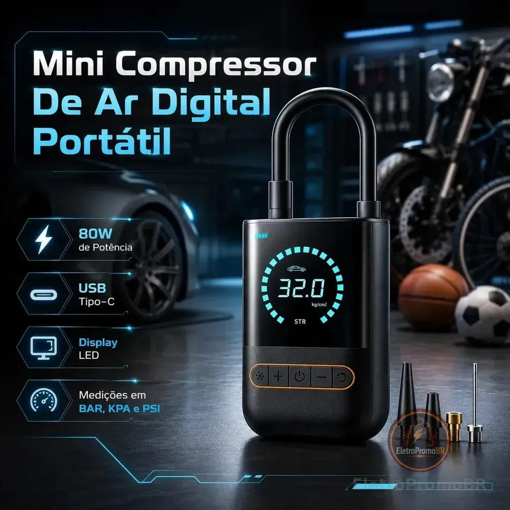 Mini Compressor De Ar Digital Para Pneus Carro Moto Bike 150psi Recarregável 4000mah