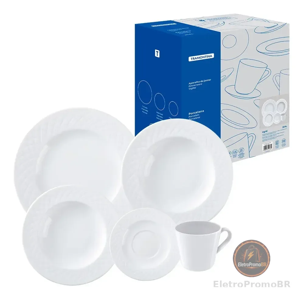 Aparelho de Jantar Ingrid em Porcelana 20 Peças Cor Branco Tramontina
