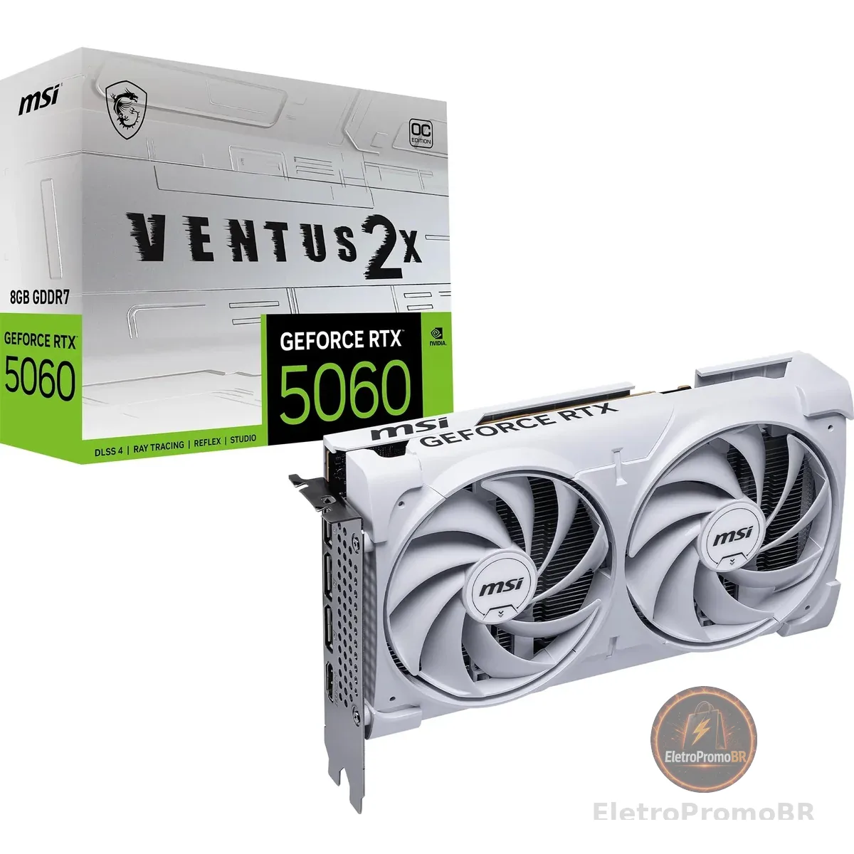 MSI Placa gráfica NVIDIA GeForce RTX 5060 8G Ventus 2X OC branca GDDR7 de 128 bits, frequência de aumento de até 2535MHz, PCIe Gen 5, DLSS 4, DP 2.1 x 3, HDMI 2.1 x 1, SFF Ready