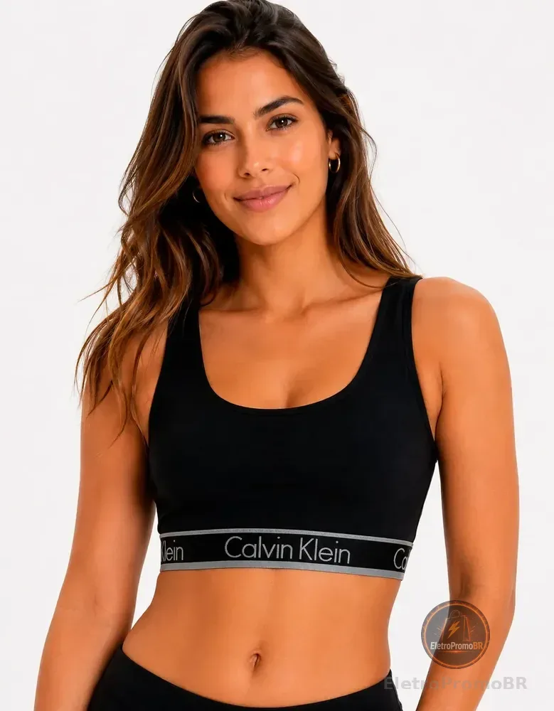 Top Regata Fitness Academia Cotton Calvin Klein Original Preto Liso M