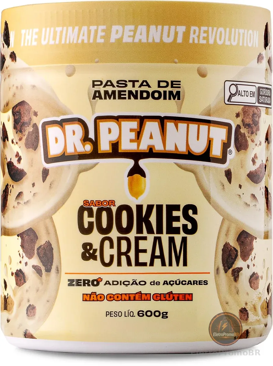 Dr. Peanut Pasta de Amendoim c/Whey Protein - Sabor Cookies & Cream, Pote 600g