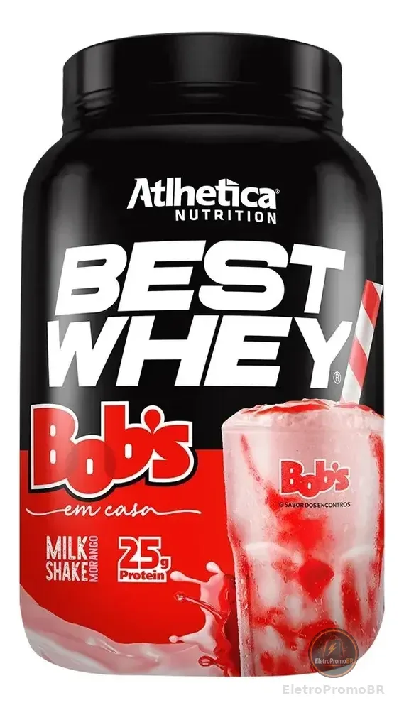 Best Whey Bob's Milk Shake Morango Pote 900g 3W Atlhetica Nutrition