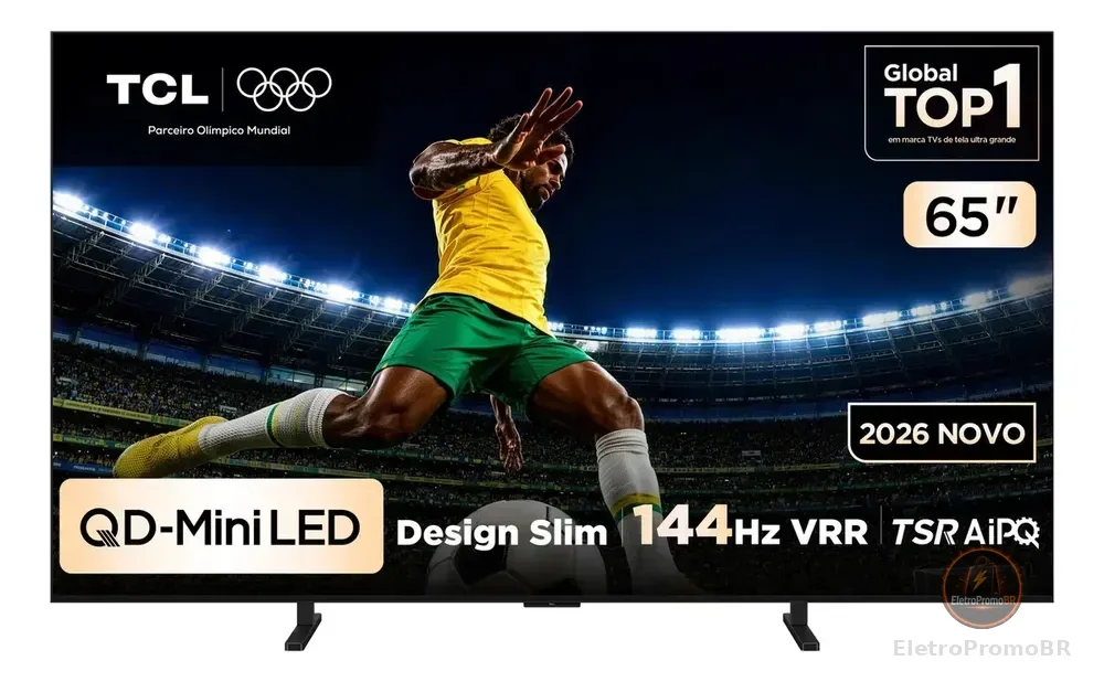 Smart TV TCL 65 Polegadas QLED Mini LED 4K A400M WiFi Bluetooth Google TV HDR10+ 144 Hz VRR 65A400M
