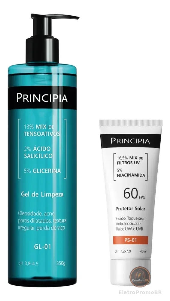 Principia Kit Gel de Limpeza GL-01 + Protetor Solar Facial PS-01 FPS 60