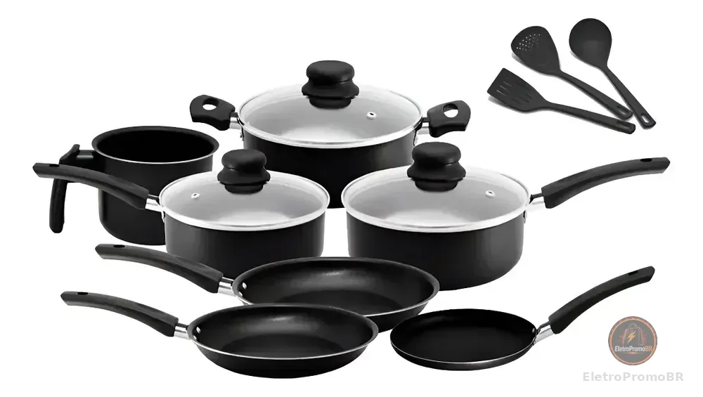 Conjunto De Panelas 10 Peças Antiaderente Preto