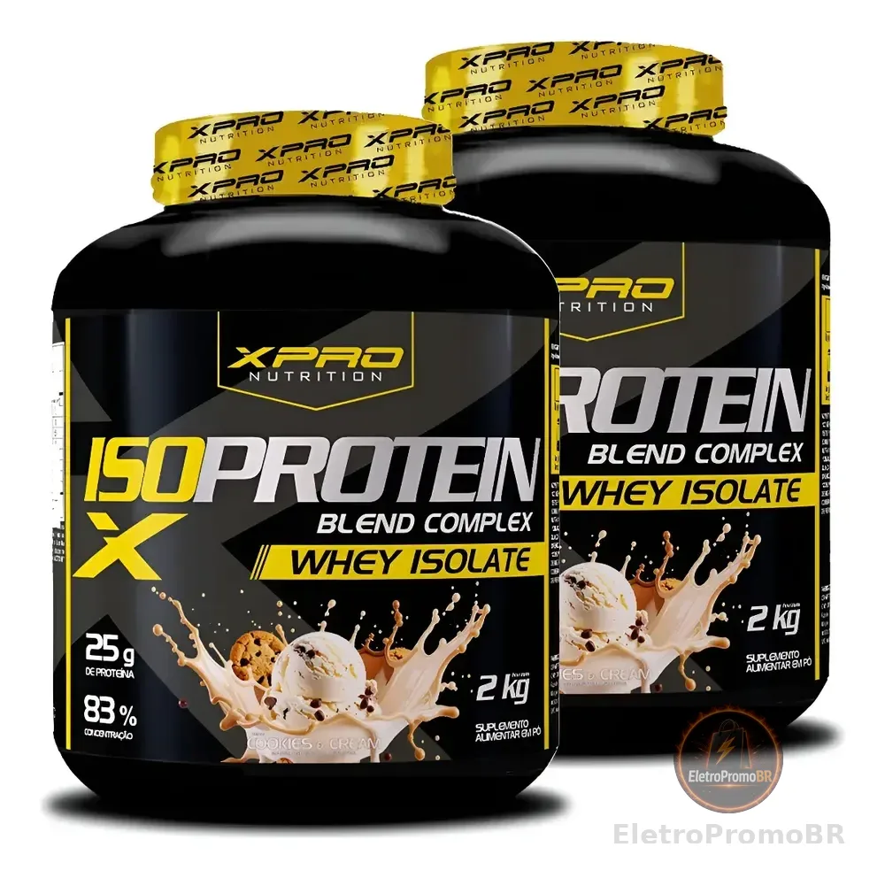 Kit 2 Whey Protein Isolado Blend Complex da XPro Nutrition Sabor Cookies Zero Açúcar