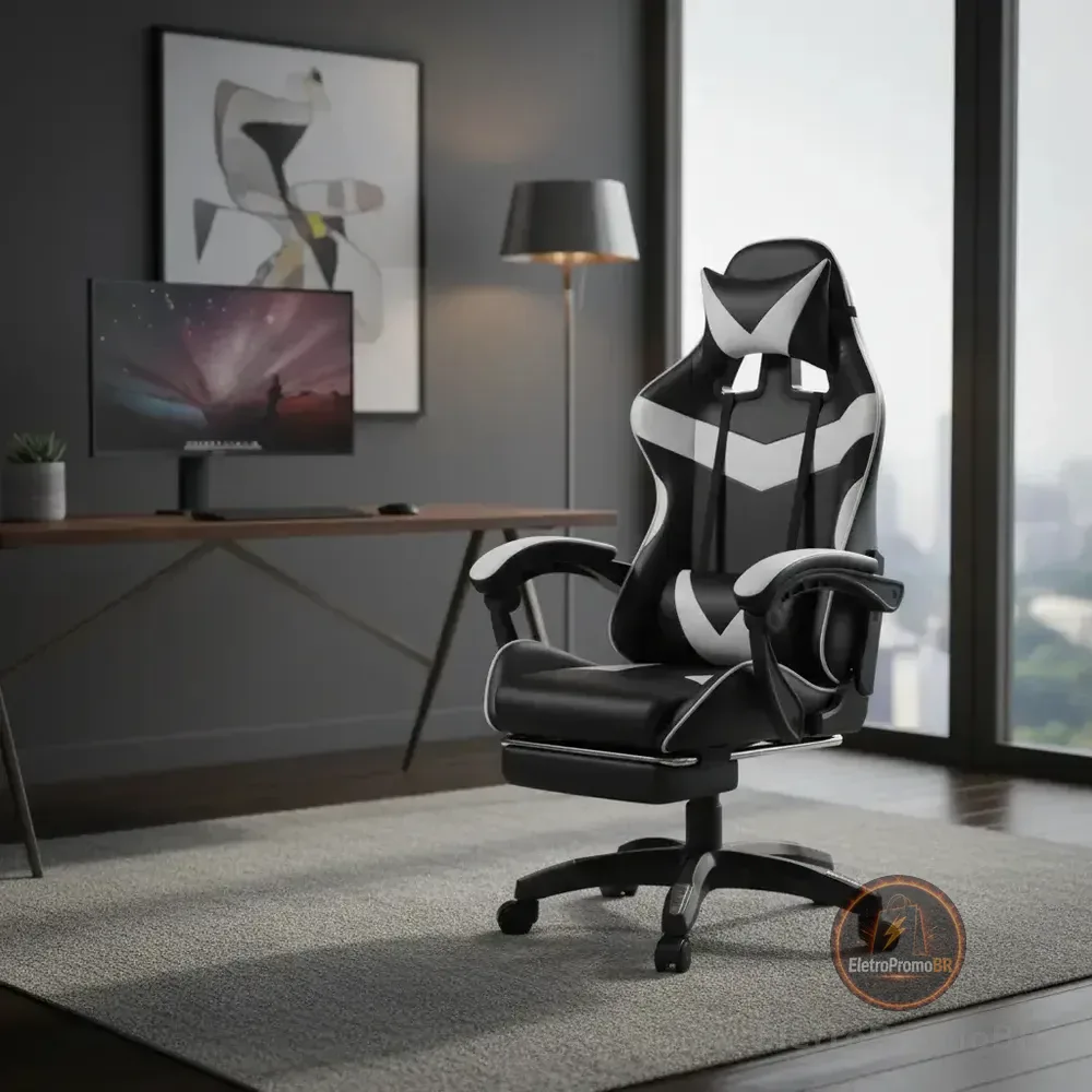 Cadeira De Escritório Gamer Nitro Ergonômica Estofado Couro Sintético Reclinável Altura Ajustável Apoio Para Pés Cor Branco Luvinco