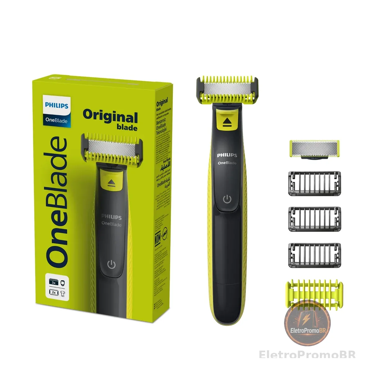 Philips OneBlade Barbeador e Aparador Elétrico para Rosto e Corpo | Barbeia e apara rosto e corpo sem irritar | Uso a Seco ou Molhado | Lâmina Dupla Face | 3 Pentes + Kit Proteção | QP2824/10