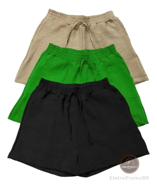 Kit 3 Shorts Feminino Basico Cintura Alta Confortável