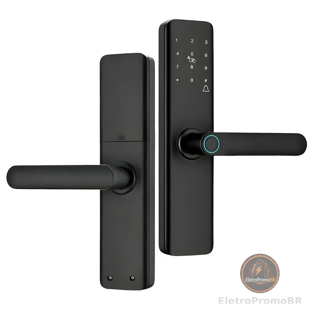 Fechadura Eletrônica Smart Door com Impressão Digital Senha Cartão NFC e Chave Mecânica