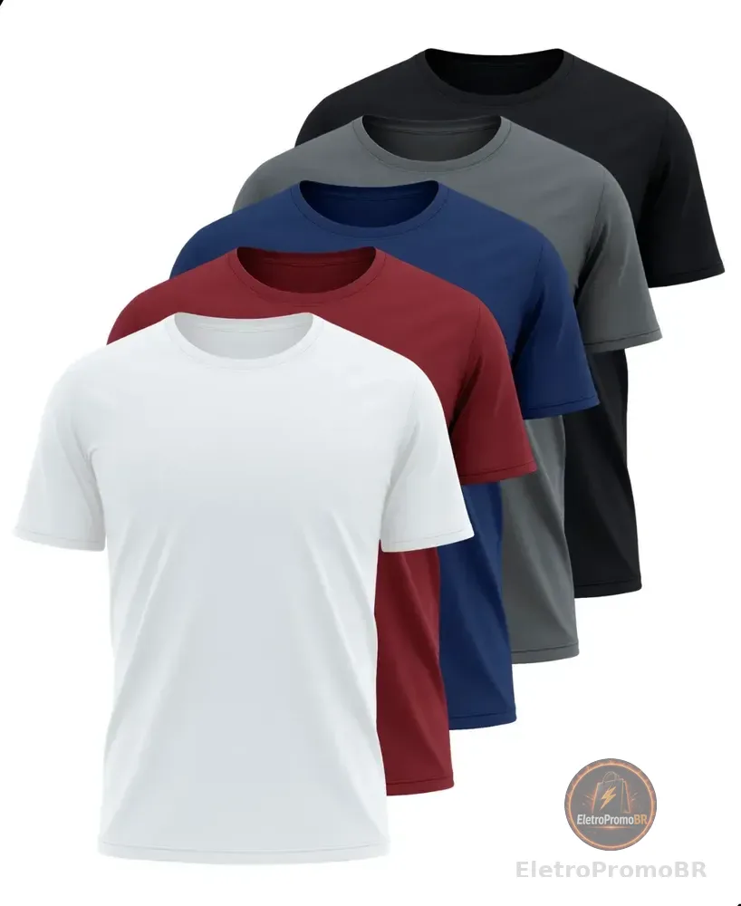 Kit 5 Camisetas Básicas Masculina Dry Fit Lisa Tradicional  Variado G