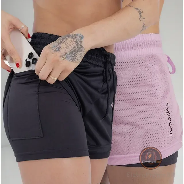 Kit com 2 Shorts Duplo 2 Em 1 Fitness Feminino