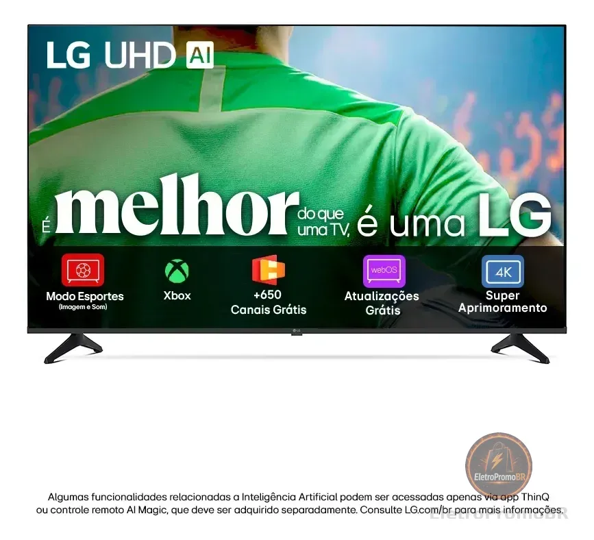 Smart TV LG UHD AI UA75 50 polegadas HDR10 Pro Processador α7 AI Ger8 webOS 25