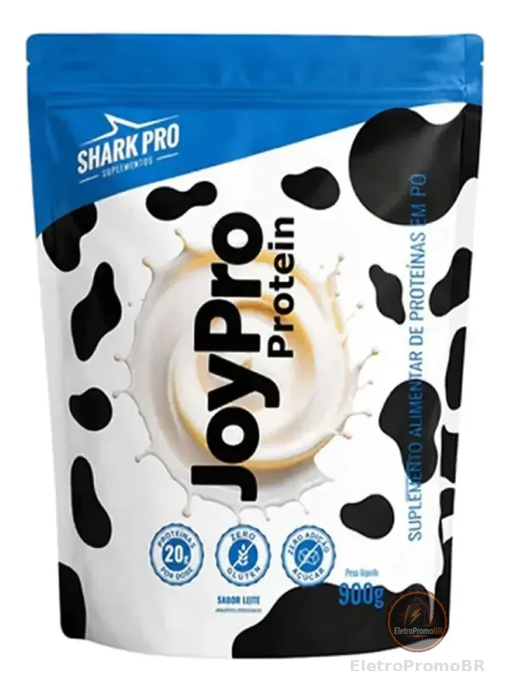 Whey Protein Joypro Shark 900g Refil Com 20g Proteina Dose Leite Leite