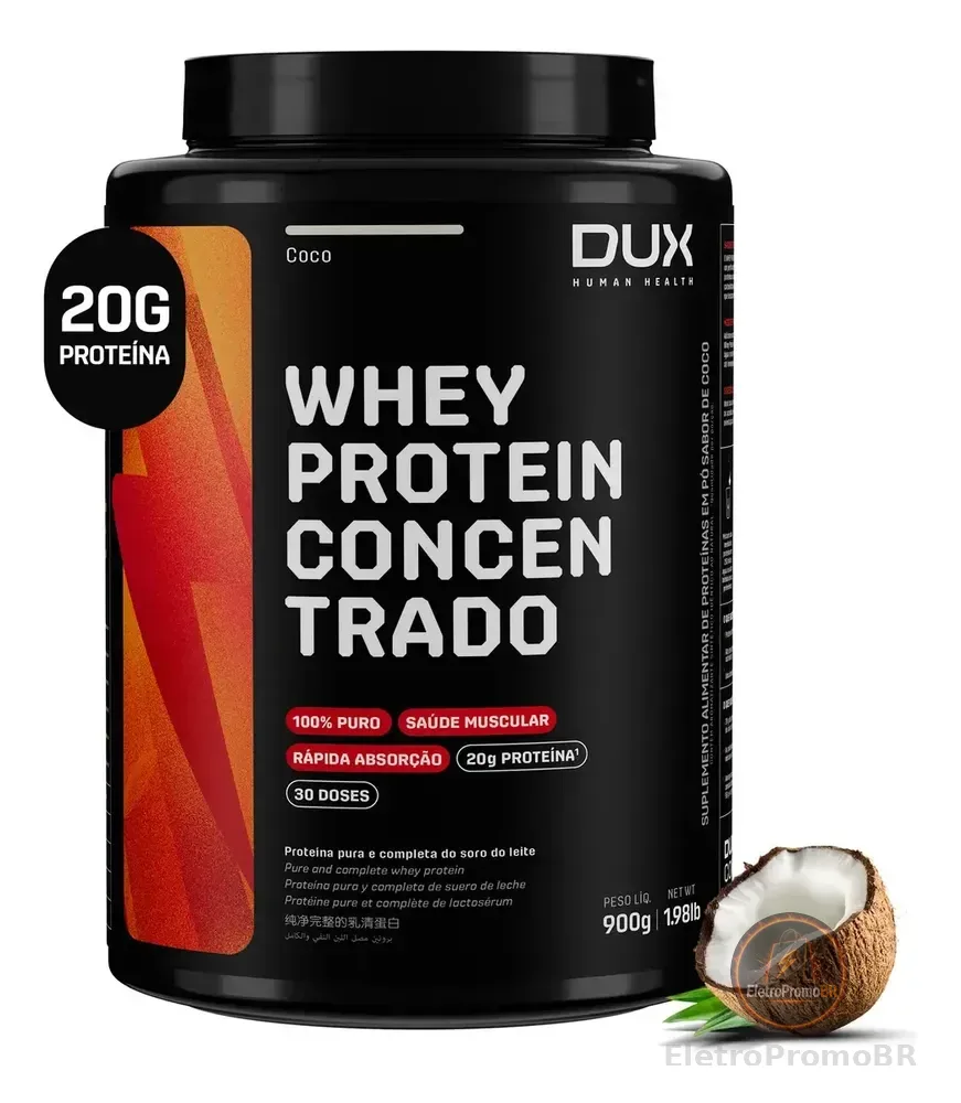 DUX HUMAN HEALTH Whey Protein Concentrado Suplemento 900g Sabor Coco