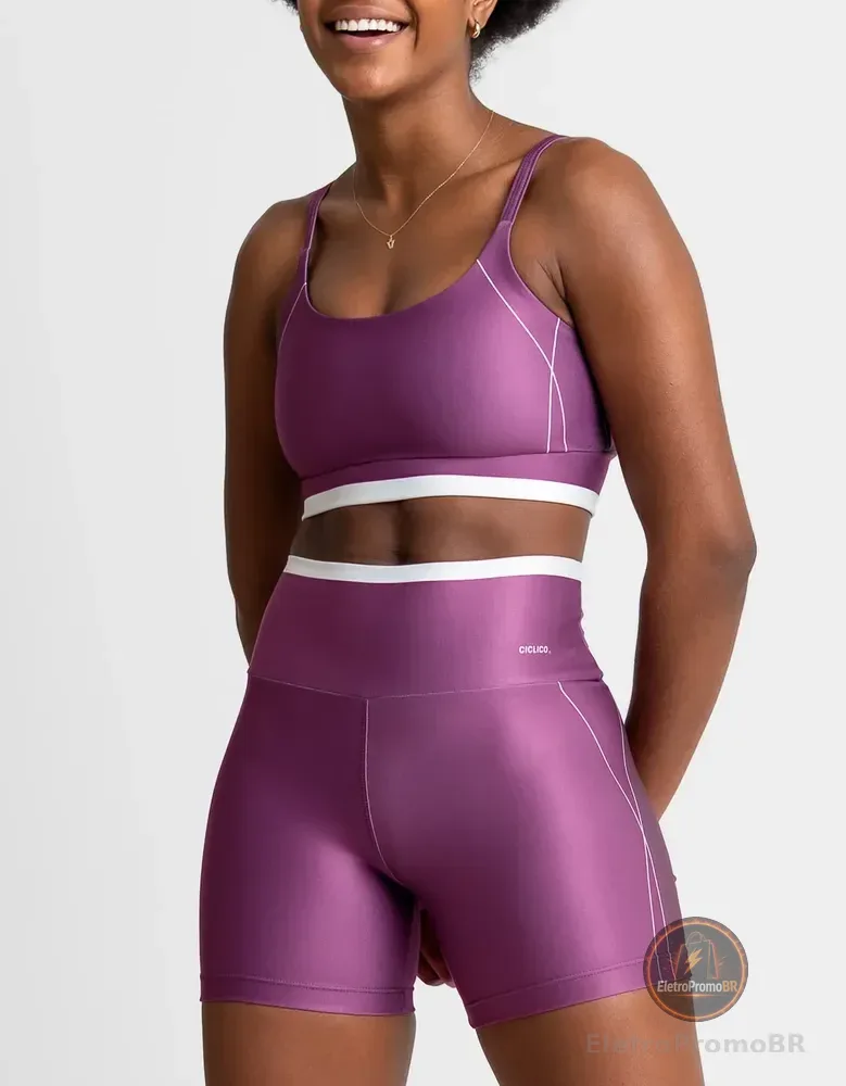 Conjunto Feminino Academia Shorts E Top Alcinha Fitness Uva Rosada Liso M