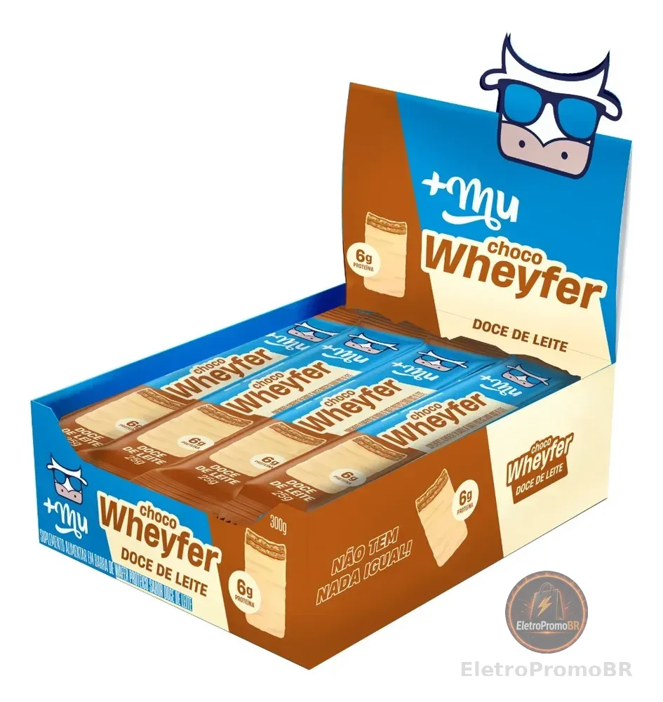 Barra De Proteína Mais Mu Proteínas Nutricional Chocowheyfer 12 Unidades 300g Doce De Leite
