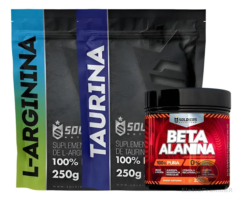 Kit: Arginina 250g + Beta Alanina 250g + Taurina 250g Sol Natural