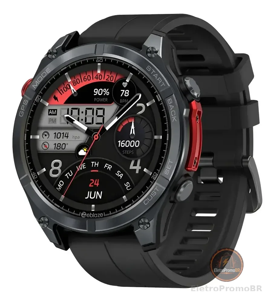 Smartwatch Zeblaze Stratos 4 Sport com GPS e Bússola, Tela AMOLED de 1.43"