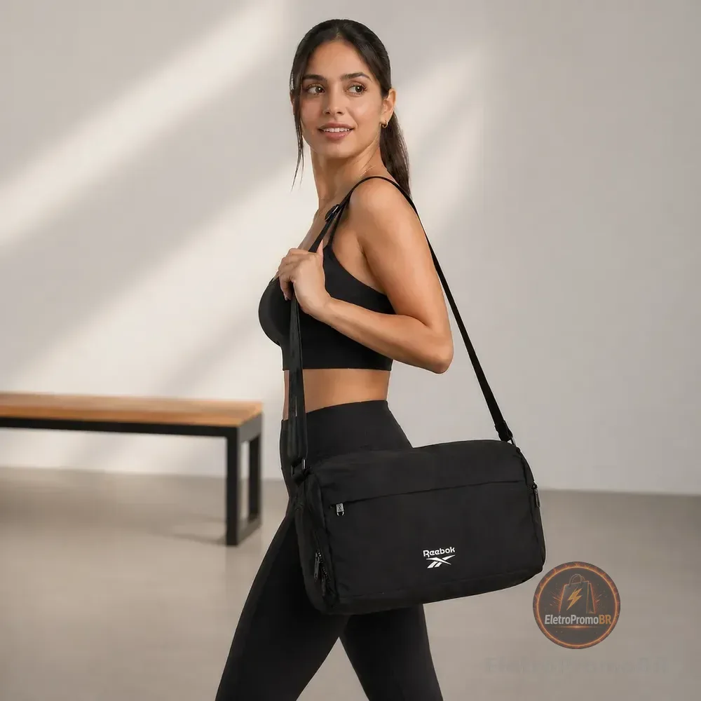 Bolsa Mala Rebook Feminina Academia Treino Porta Tênis Nylon Preto Lisa