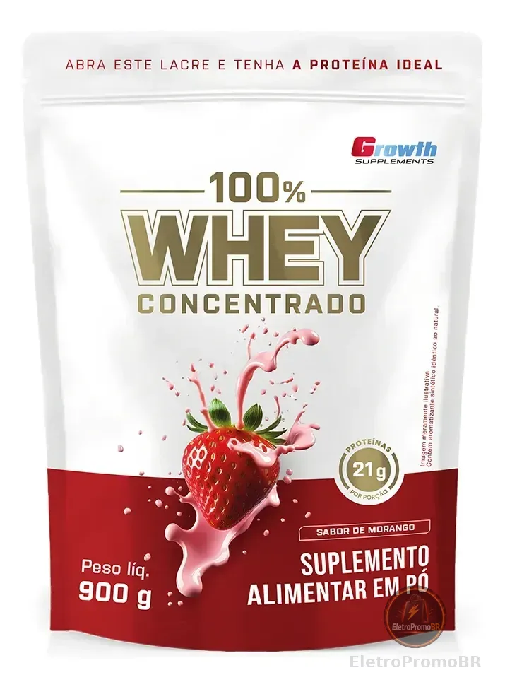 100% Whey Concentrado 900g Growth Supplements Morango