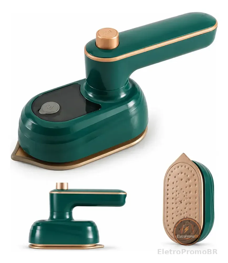 Mini Ferro De Passar Roupa A Vapor Portátil Bivolt Viagem Verde-escuro 127/220v