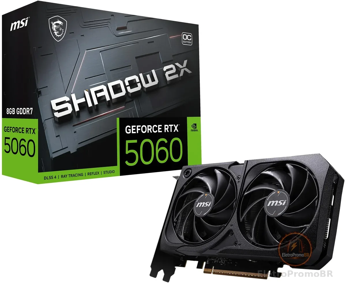 Placa de Video MSI RTX 5060 Shadow 2X OC, 8GB, GDDR7-912-V537-037
