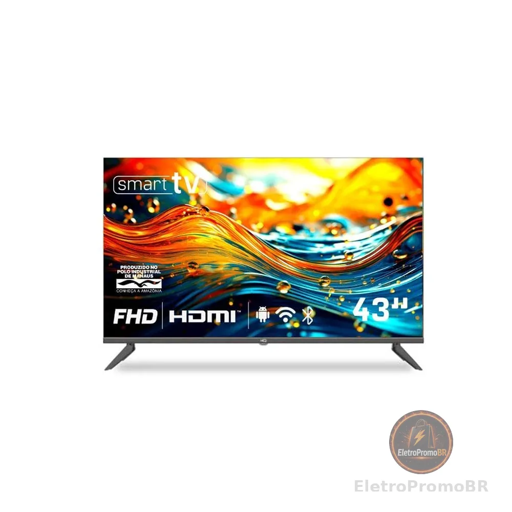Smart TV HQ 43" Full HD tela sem bordas Android 12 design Slim HQS43NKHM