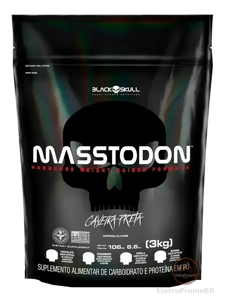 Hipercalórico Masstodon Massa 3kg Black Skull Sabor Chocolate