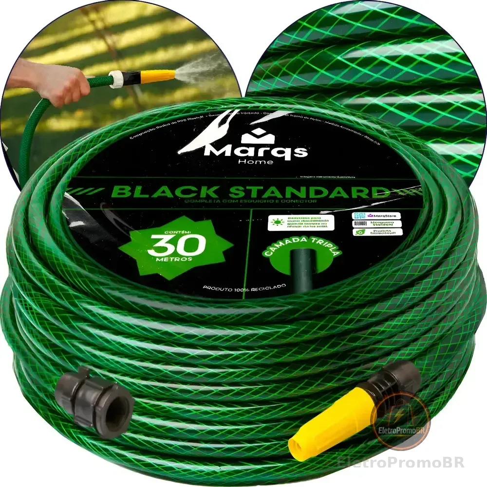 Mangueira Jardim 30 Metros Com Esguicho Trançada Reforçada Flexível 7/16 Anti Dobra Irrigação Quintal Poço Lavagem Durável Marqs Home Verde