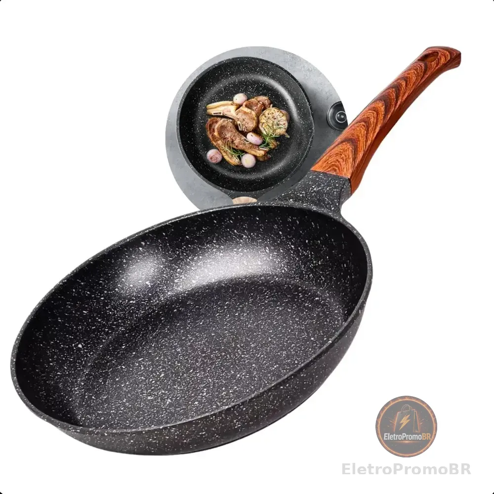 Frigideira Cerâmica Antiaderente Grande 24cm Para Fogão A Gás Indução Cooktop Panela Frita Sem Óleo Não Gruda Profissional Moderna Mix
