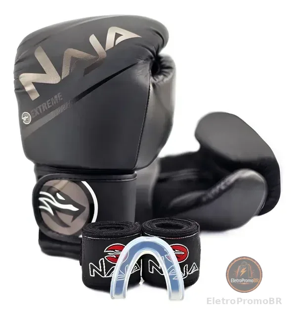 Kit Luva Naja Extreme Boxe Muay Thai + Bandagem Bucal Bolsa