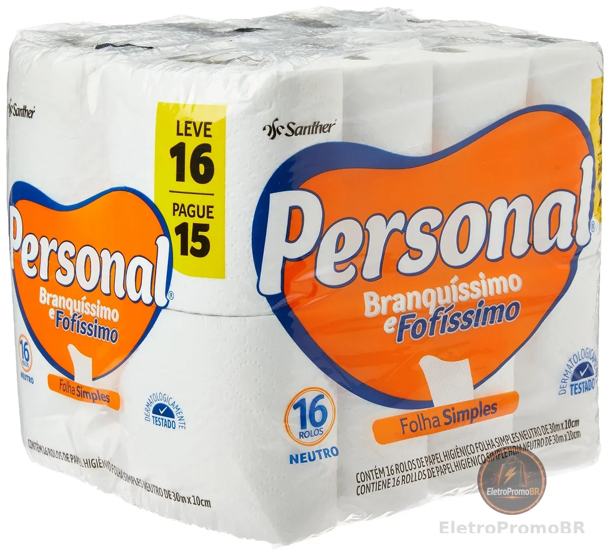 Personal Papel Higiênico Branquíssimo & Fofíssimo Folha Simples Leve 16 Pague 15 Rolos De 30 M