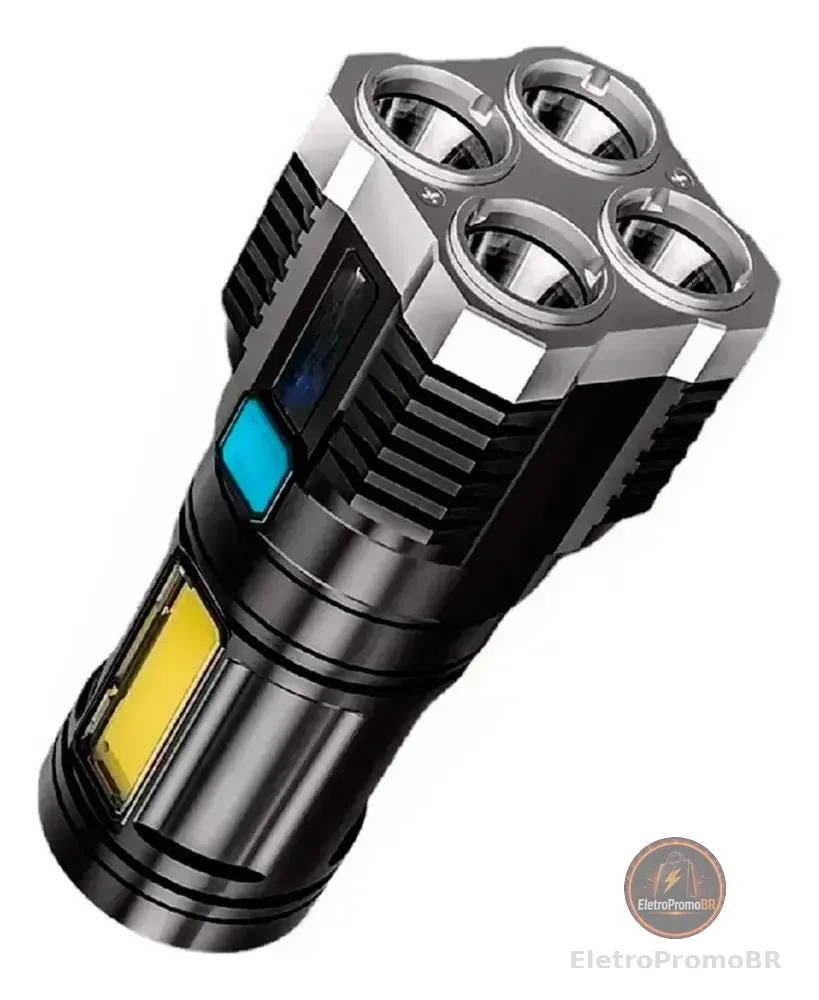 Lanterna Tatica Recarregavel Mais Forte Do Mundo Sitio Led Branco Preto