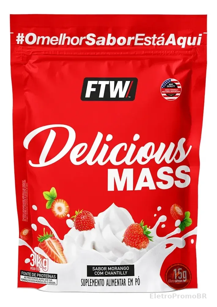 Delicious Mass Pouch 3kg Sabor Morango com Chantilly - FTW