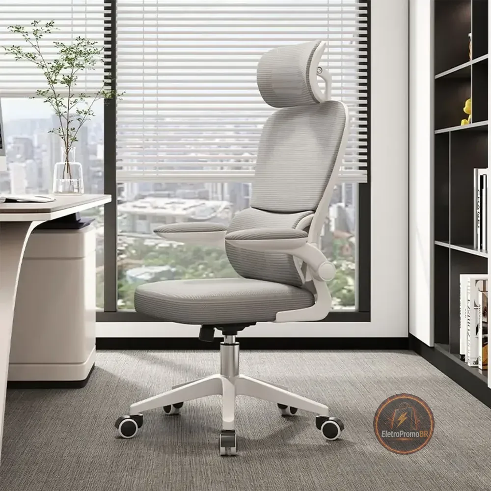 Cadeira Escritório Ergonômica Python Fly Cor Cinza Com Supor Cinza Malha