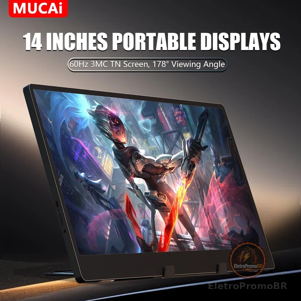 Tela portátil de MUCAI N140-S36 14 polegadas 60Hz resolução 1366*768 painel TN 250cd/ ㎡   Monitor portátil de resposta de brilho 3ms