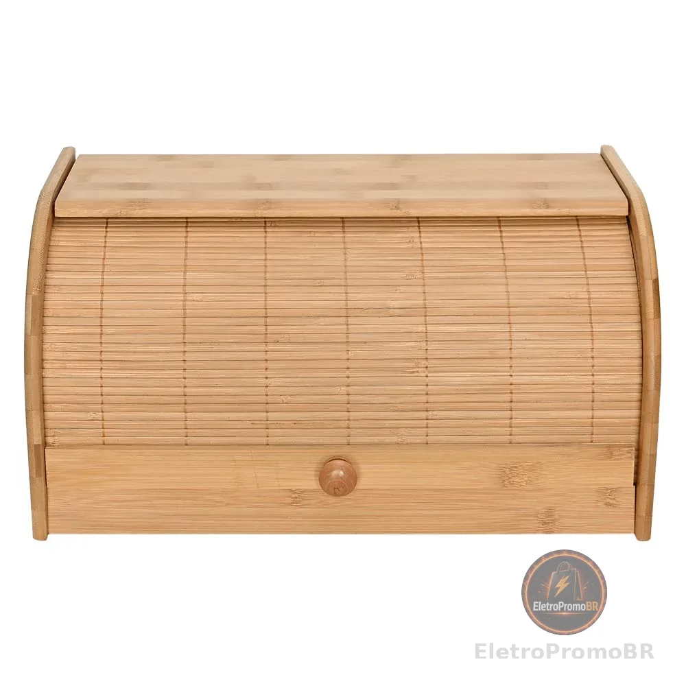 Mimo Style Porta Pães Com Tampa Retrátil, Feito Inteiramente de Bambu Ecokitchen. Perfeita Para Armazenar Pães, Bolachas e outras coisas. Resistente, Durável e 100% Ecológica