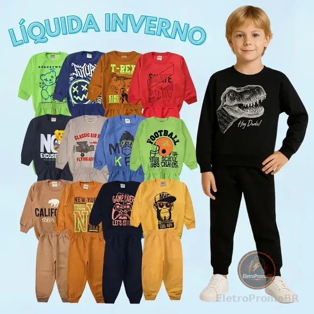 Kit 6 Peças Moletom Masculino 3 Conjunto Inverno Infantil